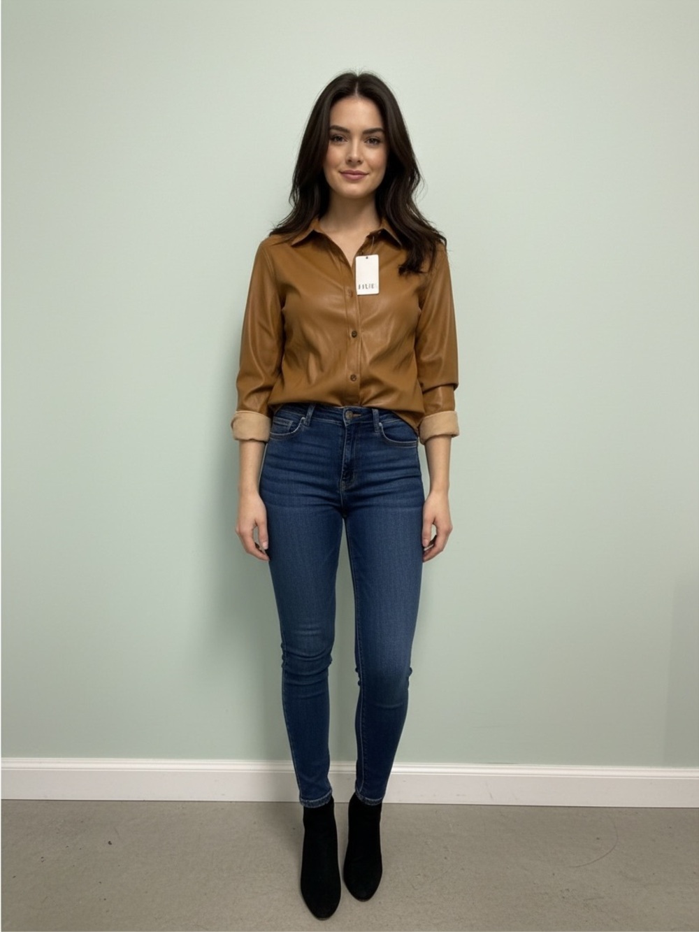 Hue Women's Brown and Tan Jacket Faux Leather